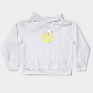 Lovely cute rhino is sleeping on moon Kids Hoodie